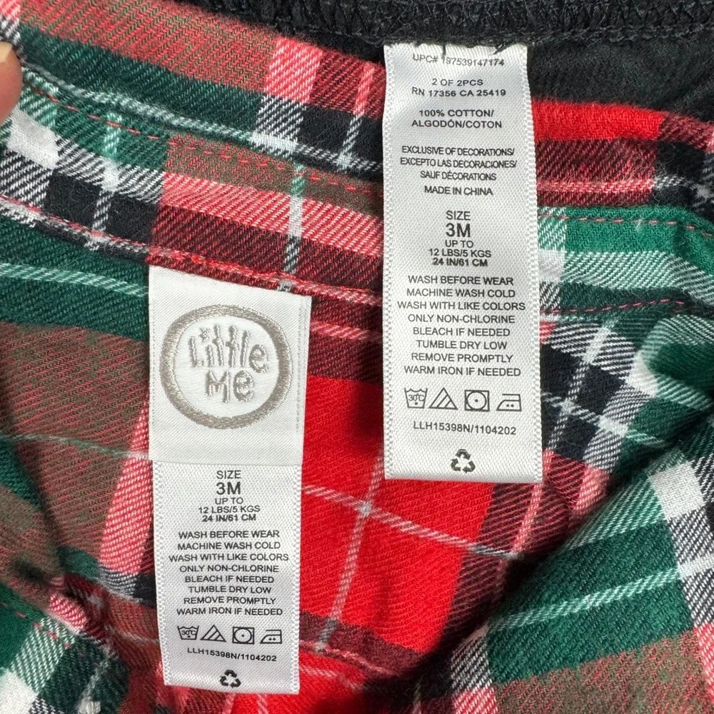 NEW Little Me Baby Plaid Red Green Bodysuit Black Nutcracker Pants Outfit Set 3M